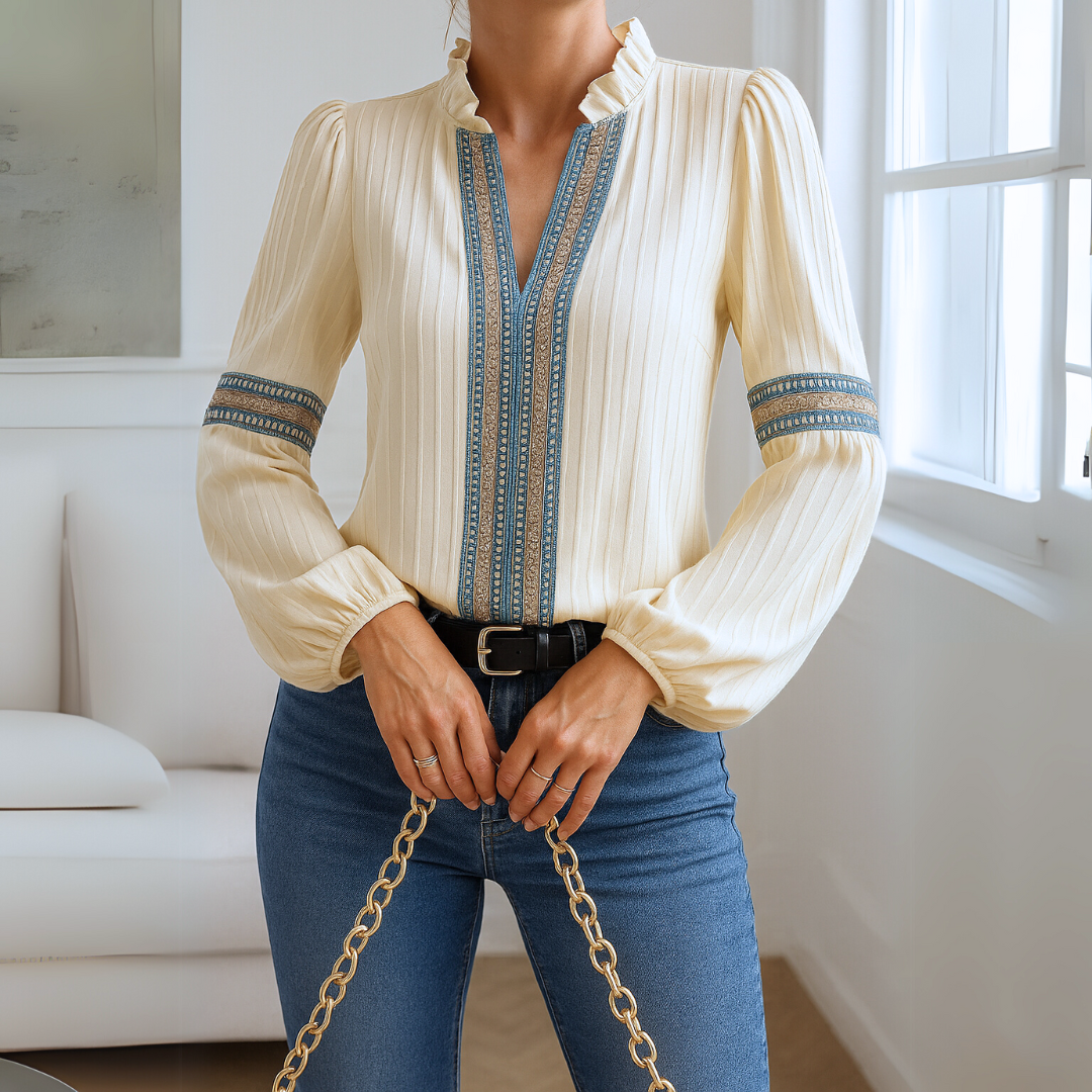 Ania - Elegant V-ringad Spetsblus