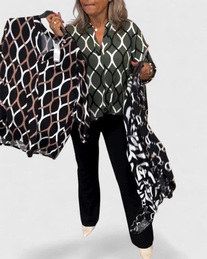 SANDRA – BLOUSE MED GEOMETRISKT MÖNSTER