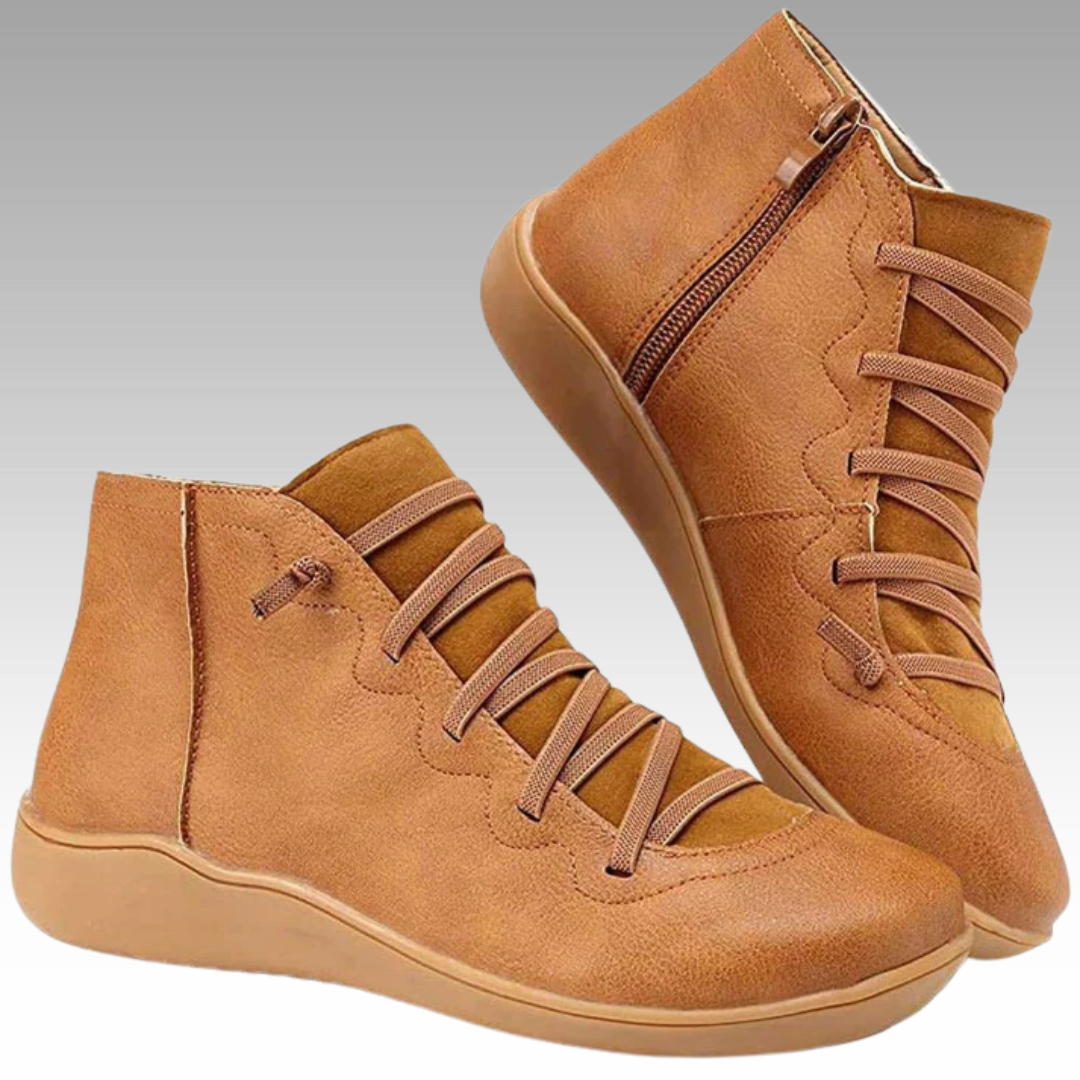Nina - Trendiga Ortopediska Ankelboots i Vintage-stil