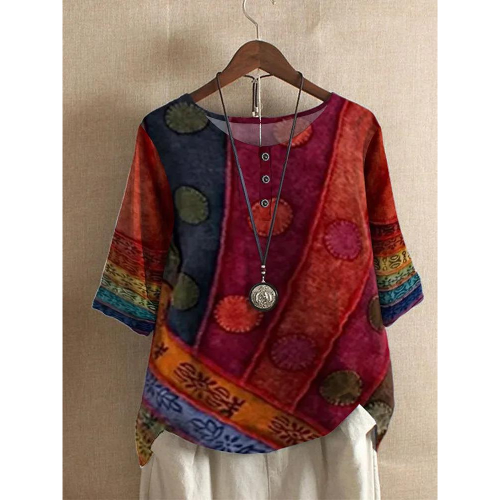 Jessica  – Ledig och Färgglad Boho-Blus