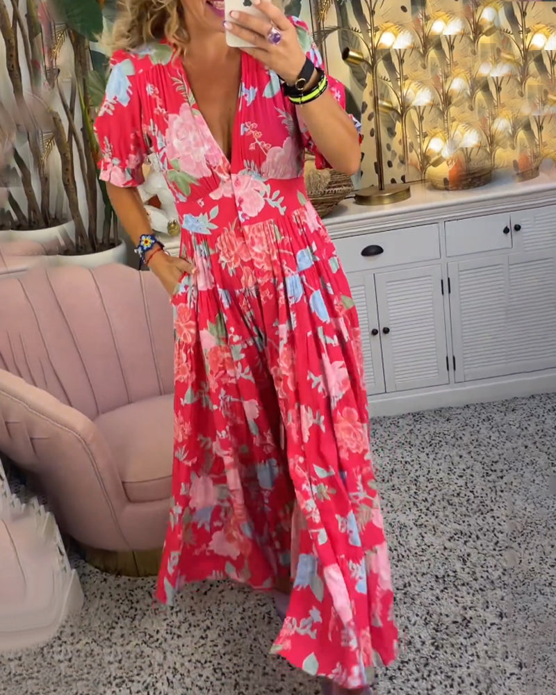 Katerina – Bekväm Blommig Klänning med Fickor