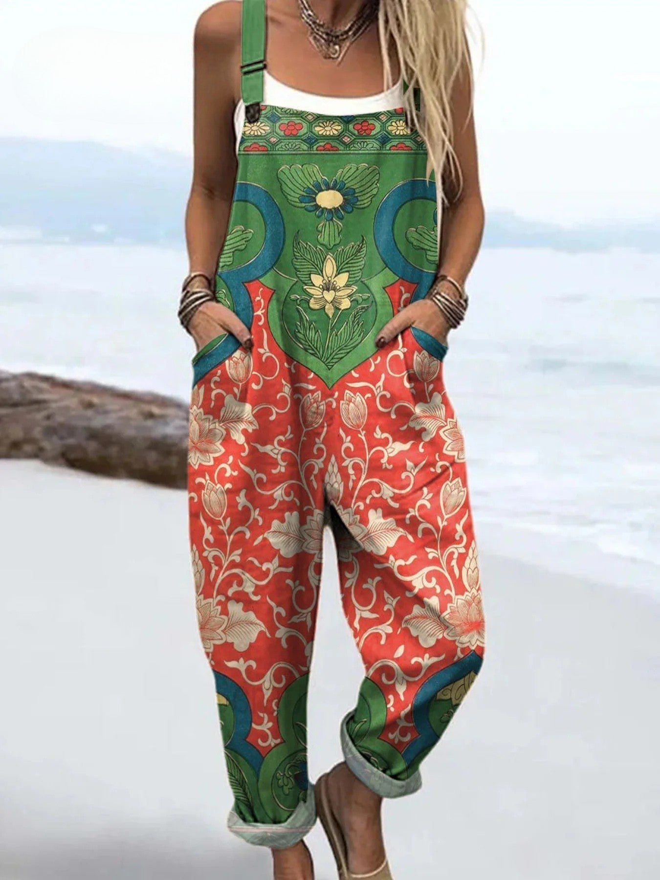 Sanne - Trädgårdsblomma Boho-Hängselbyxor
