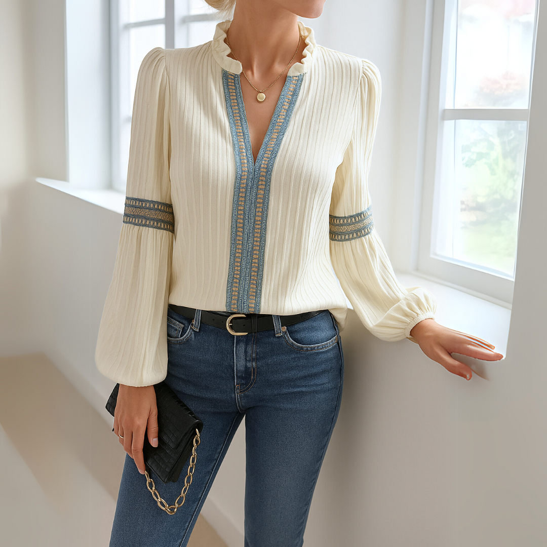 Ania - Elegant V-ringad Spetsblus