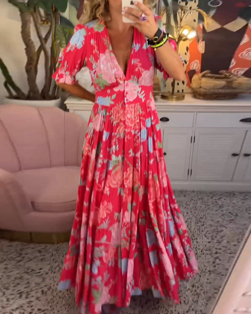 Katerina – Bekväm Blommig Klänning med Fickor