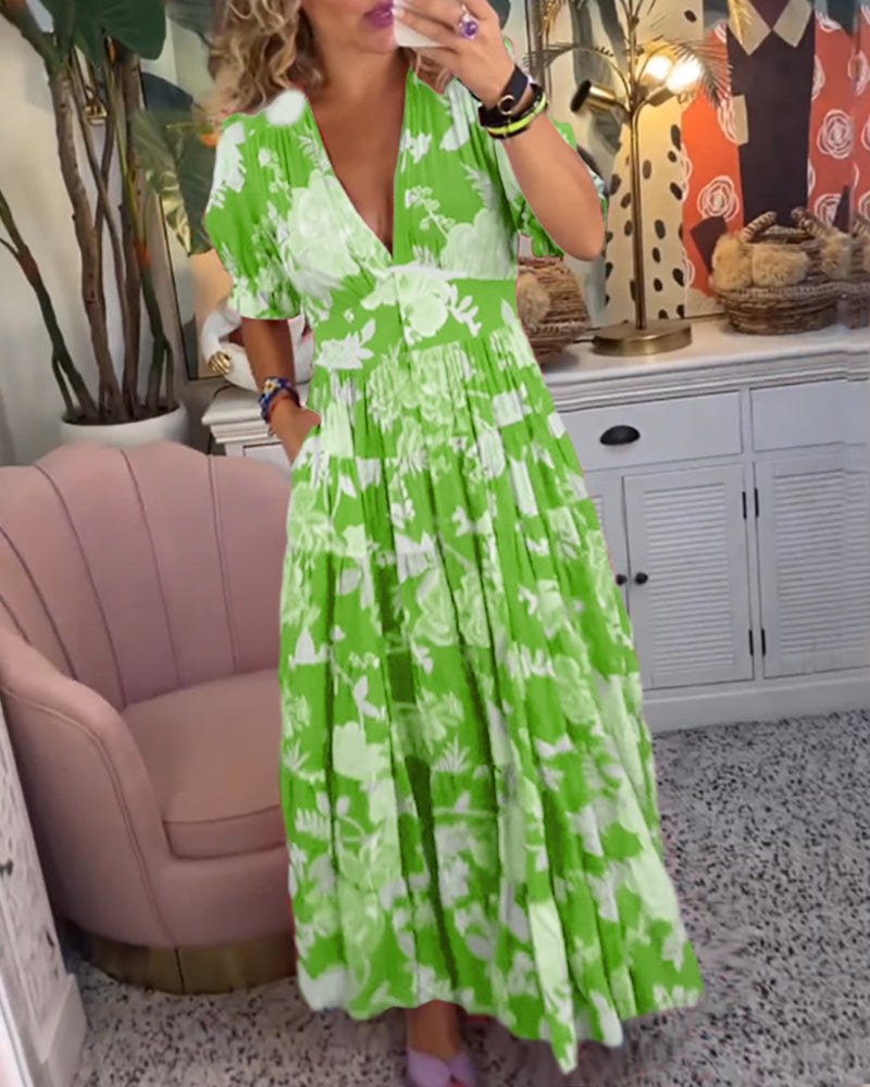 Katerina – Bekväm Blommig Klänning med Fickor