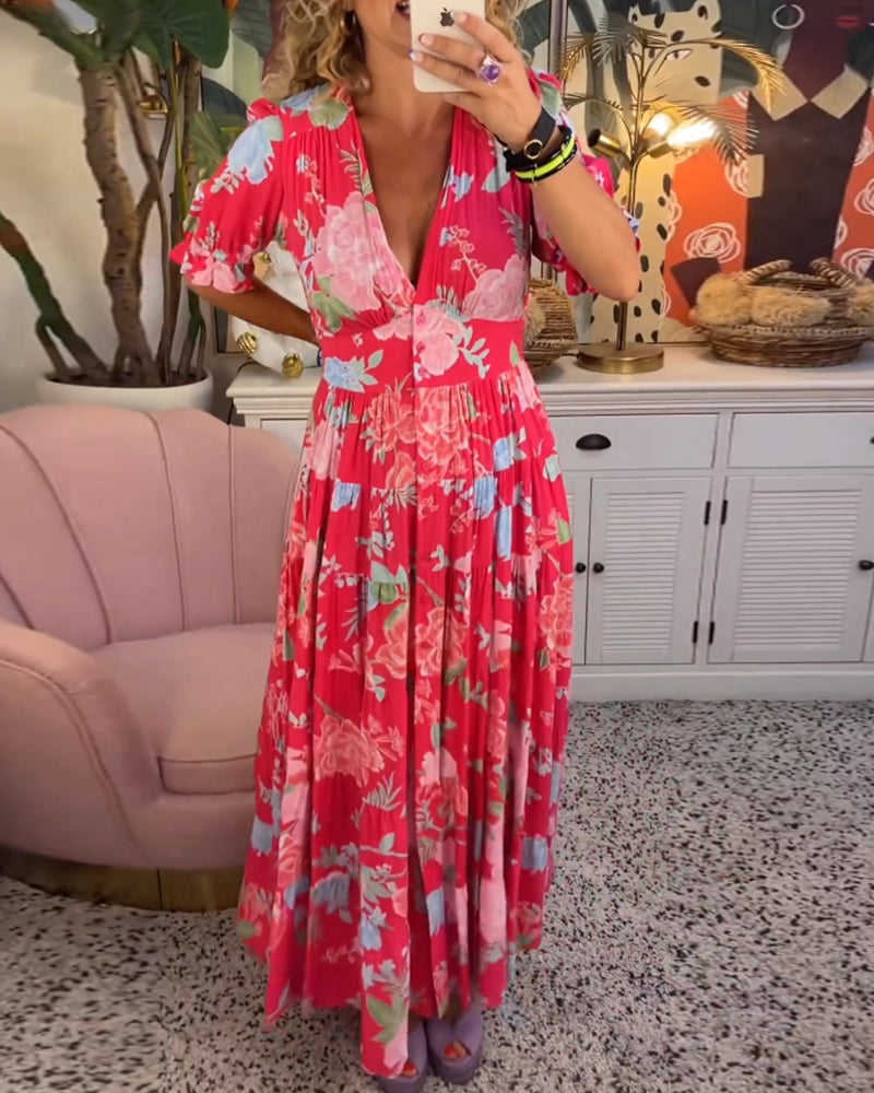 Katerina – Bekväm Blommig Klänning med Fickor