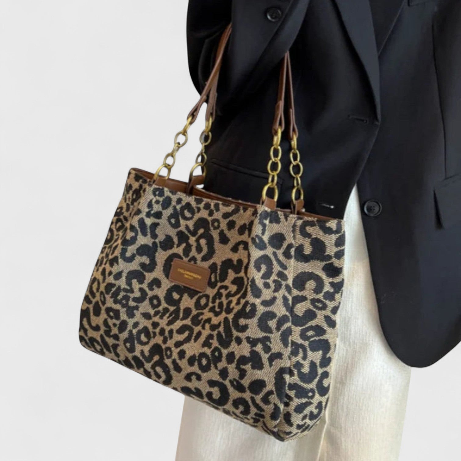 Savari - Leopardmönstrad Canvas Shoppingväska