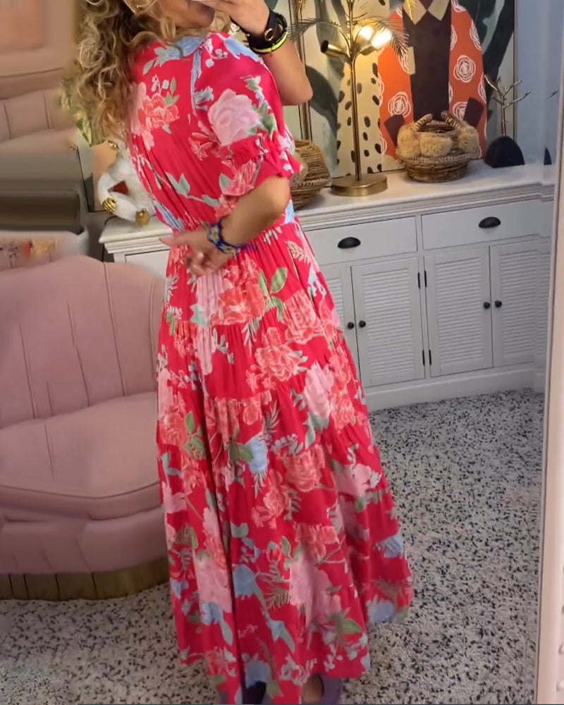 Katerina – Bekväm Blommig Klänning med Fickor