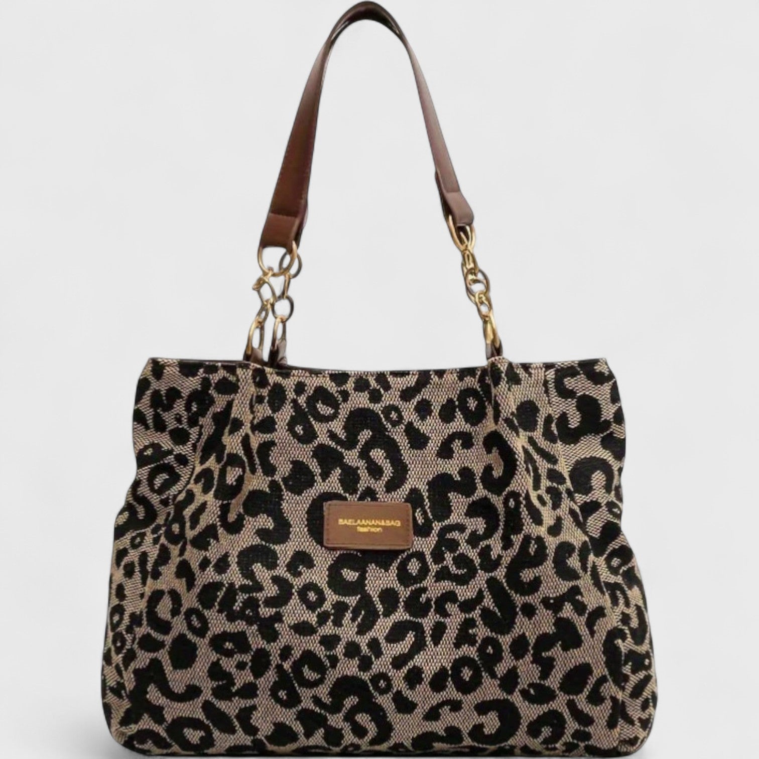 Savari - Leopardmönstrad Canvas Shoppingväska