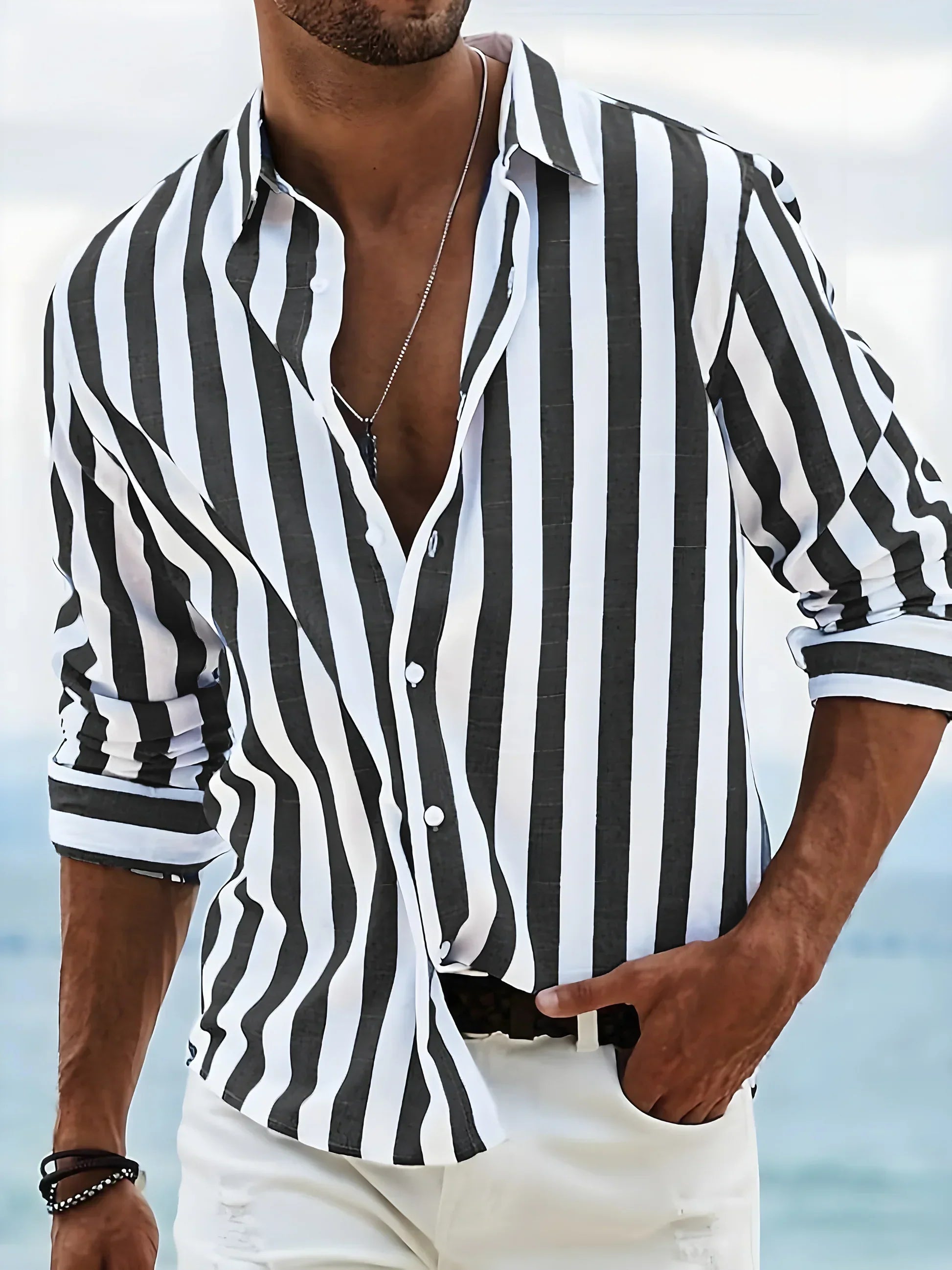 Oskar  - Randig Skjorta i Linneblandning för Sommaren