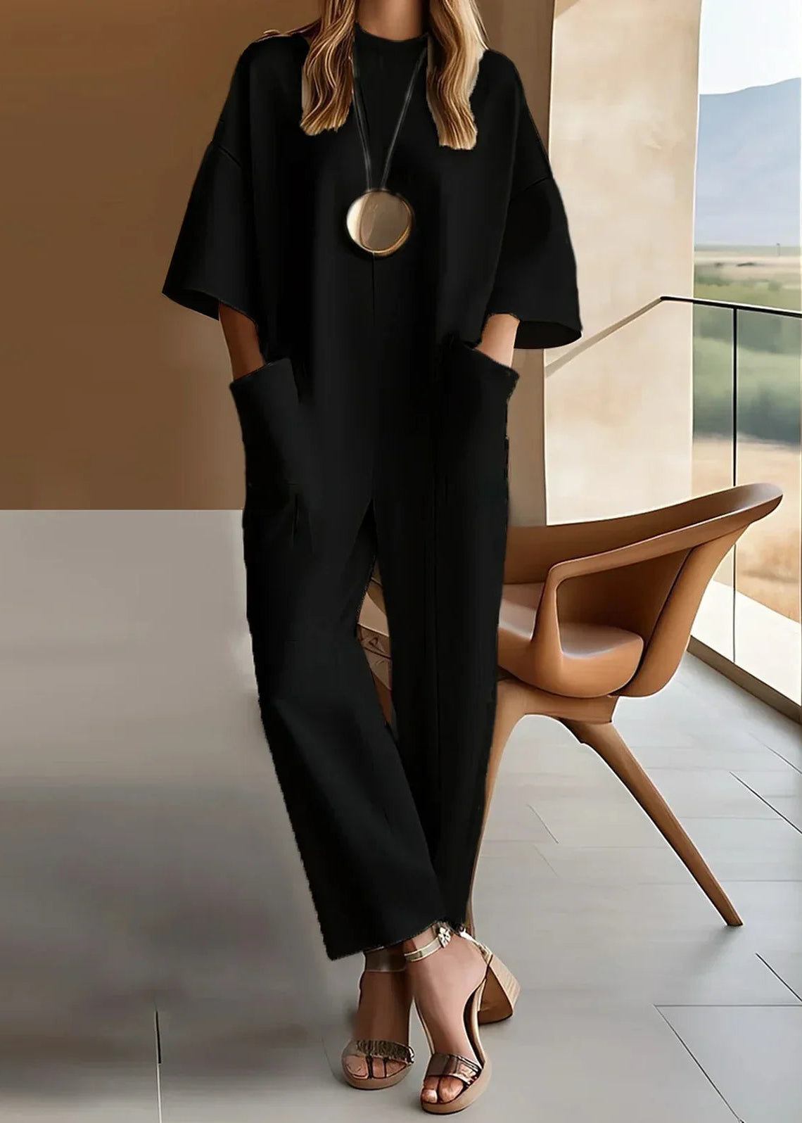 Elva - Elegant Kortärmad Byxdress