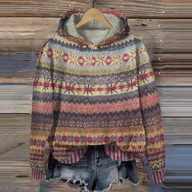 STELLA – STICKAD HOODIE MED NORDISKT MÖNSTER