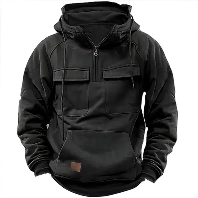 NILS – HALVDRAGKEDJE-HOODIE MED ARBETSINSPIRERAD DESIGN