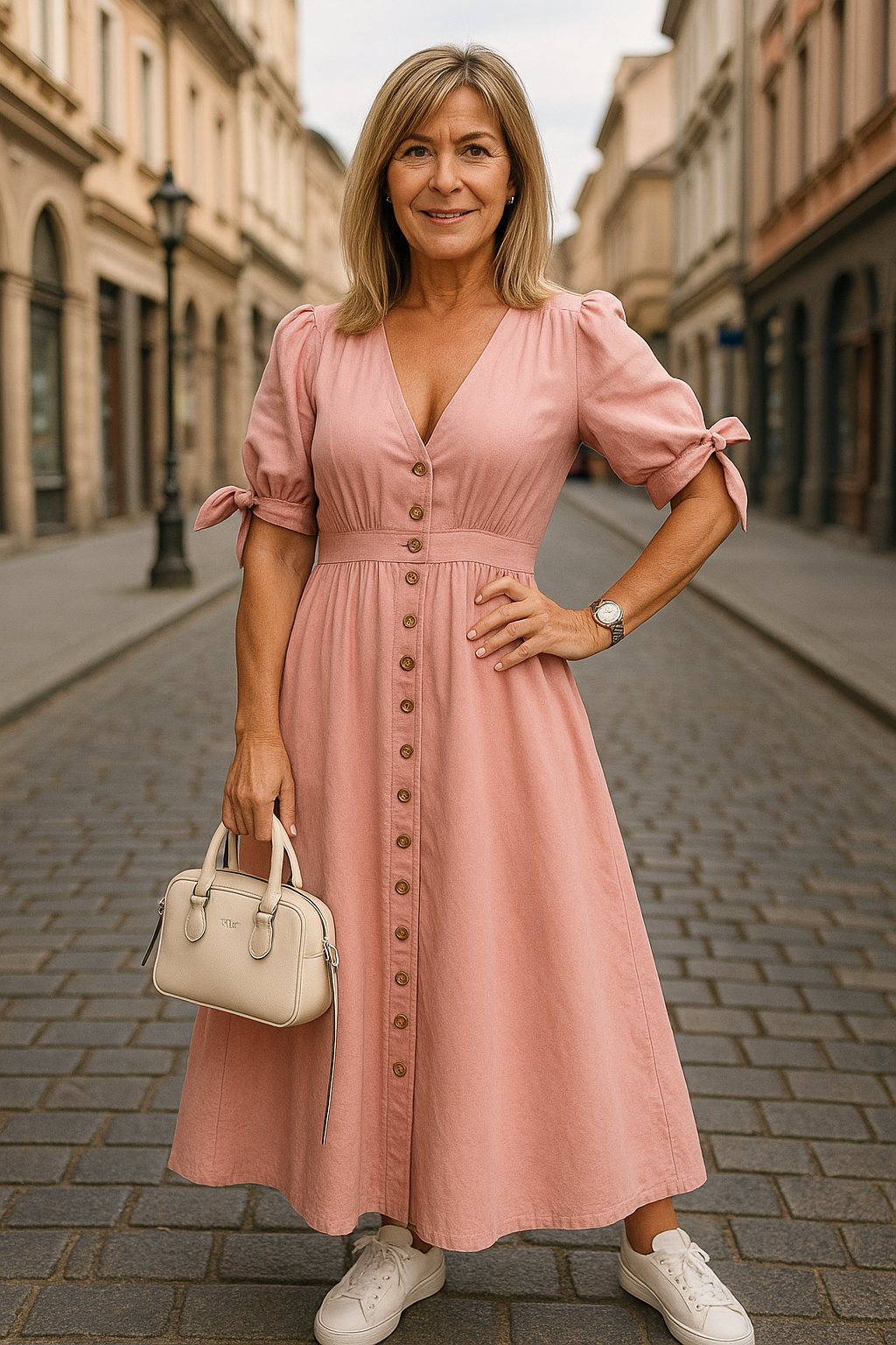 Camille - legant Vintage Jeansklänning med Knappar