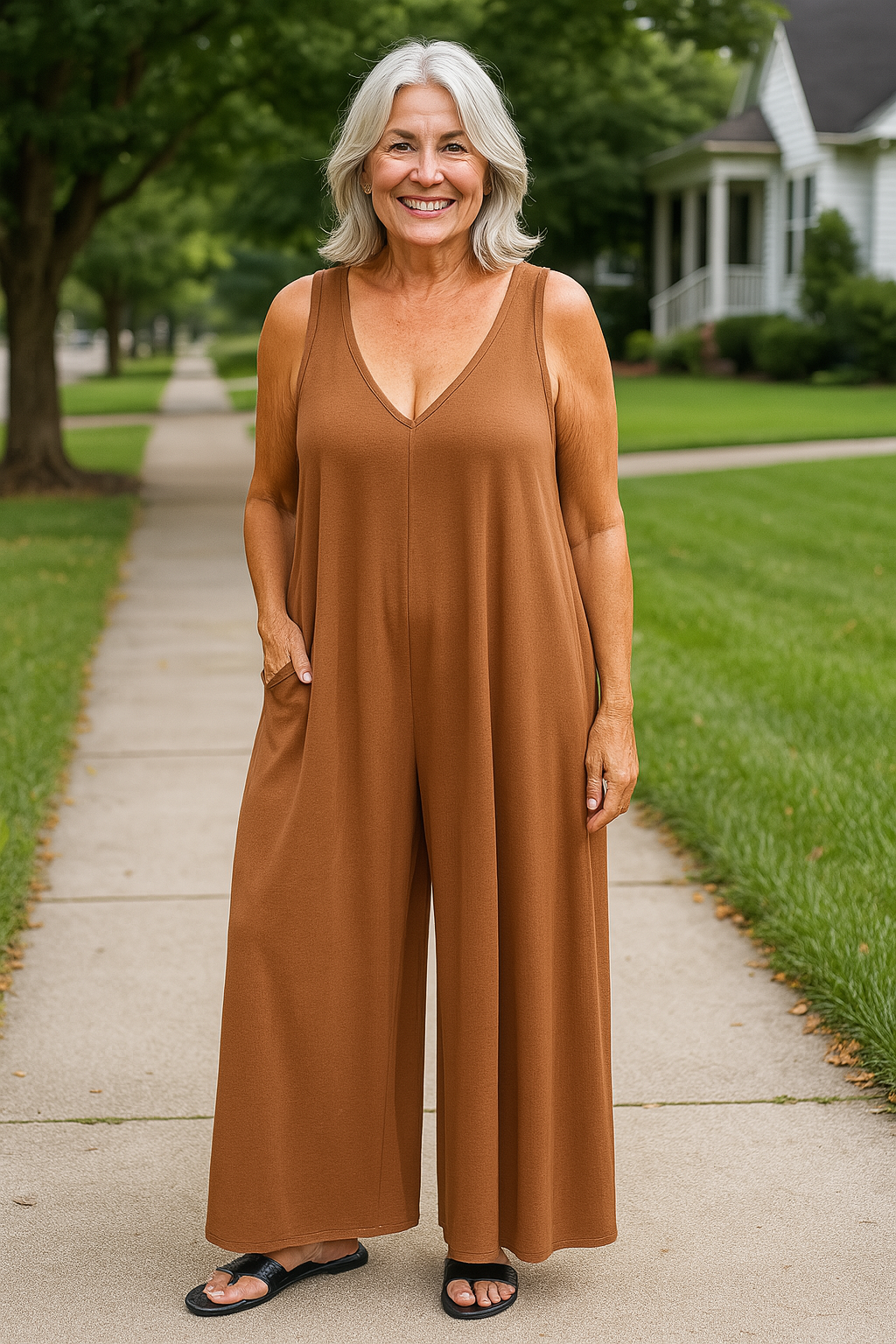 Elva - Ärm­lös Byxdress med Vida Ben