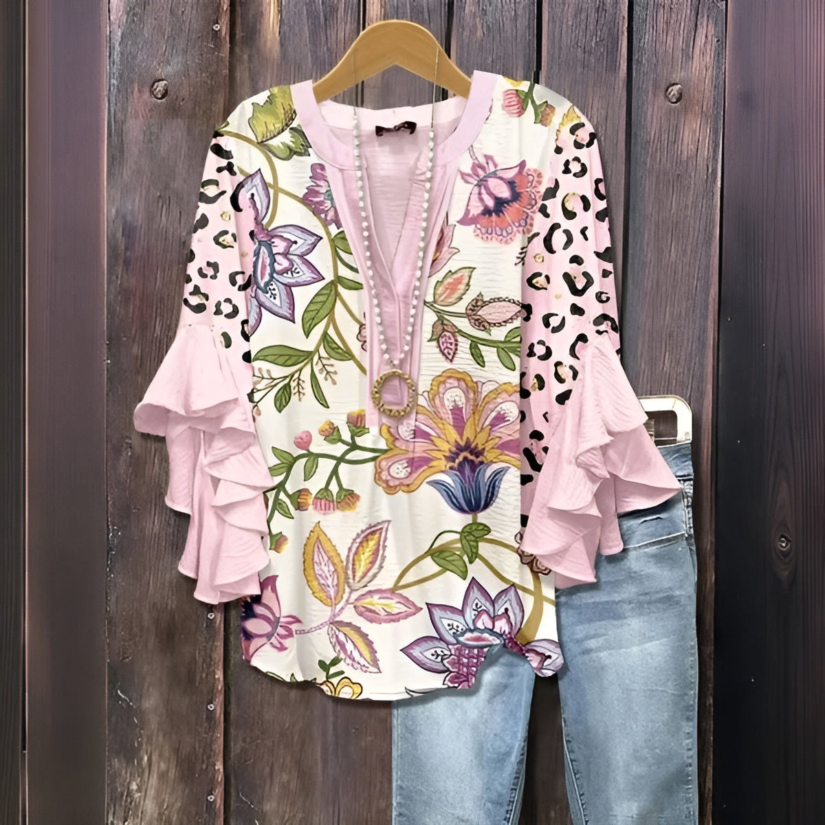Vireya - Ledig Blus med Bladmotiv