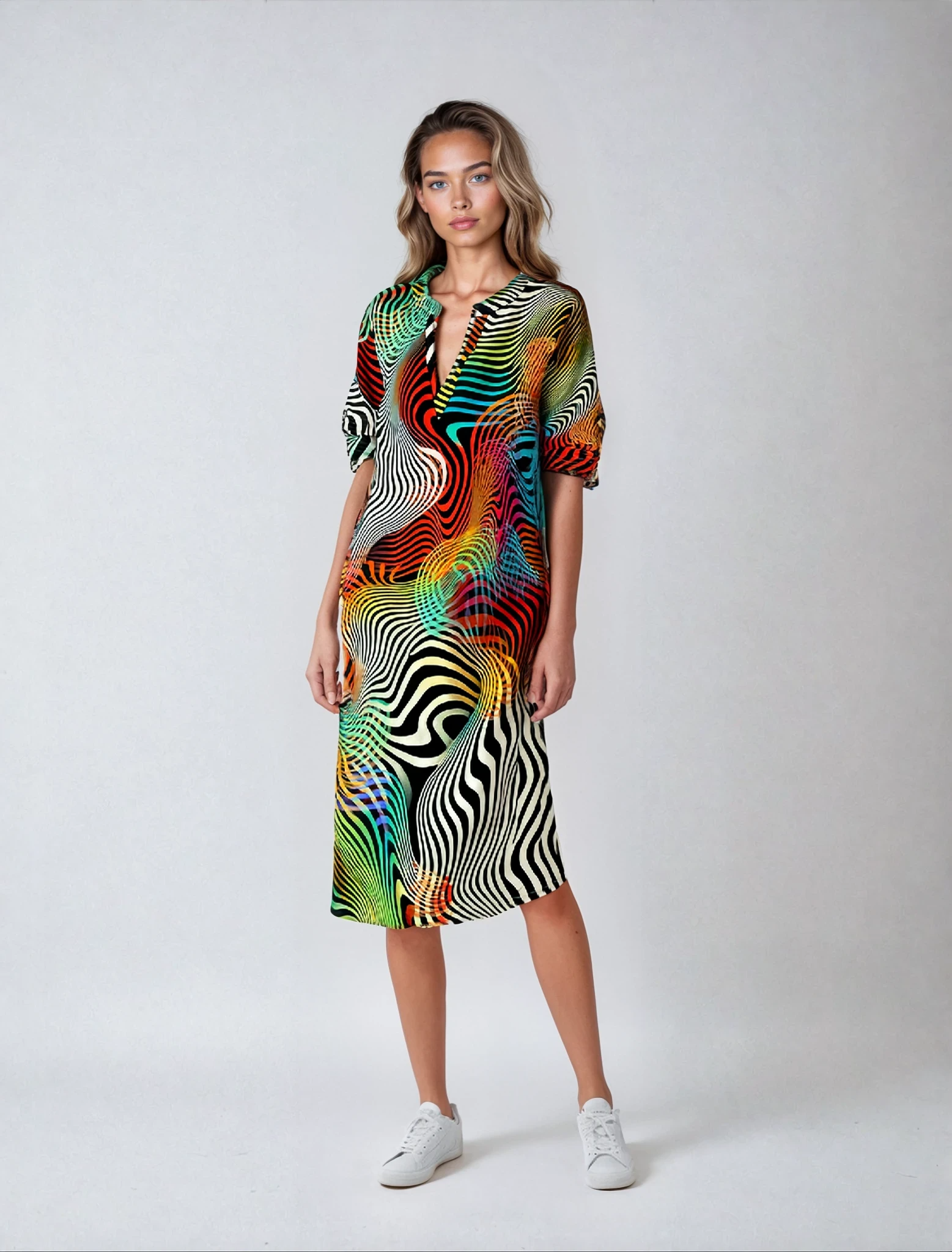 Yara – Elegant & Färgstark Sommarklänning med V-ringning