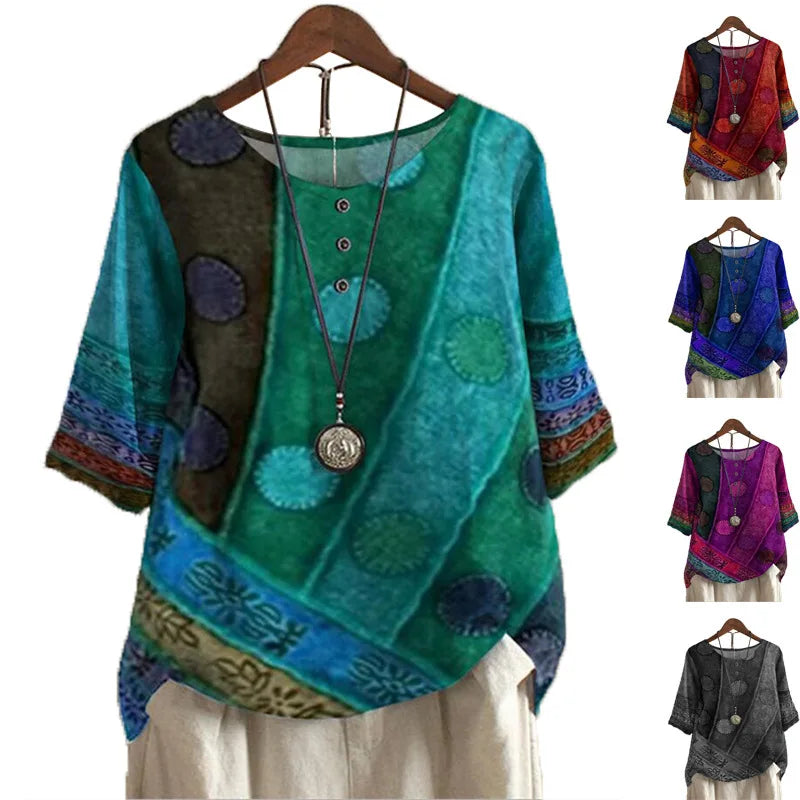 Jessica  – Ledig och Färgglad Boho-Blus