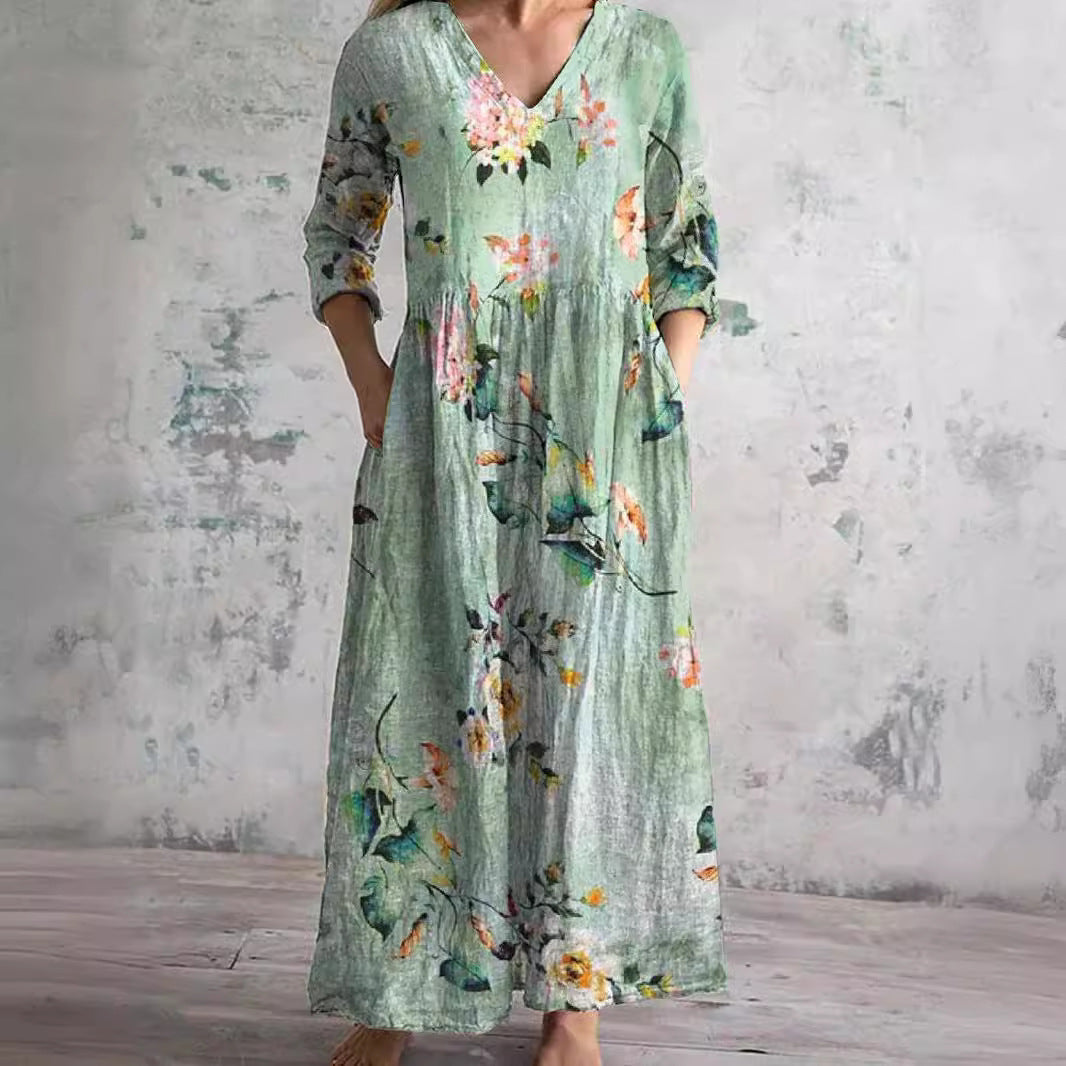 Aisling - Elegant Sommarklänning i Hög Kvalitet med Blommigt Mönster