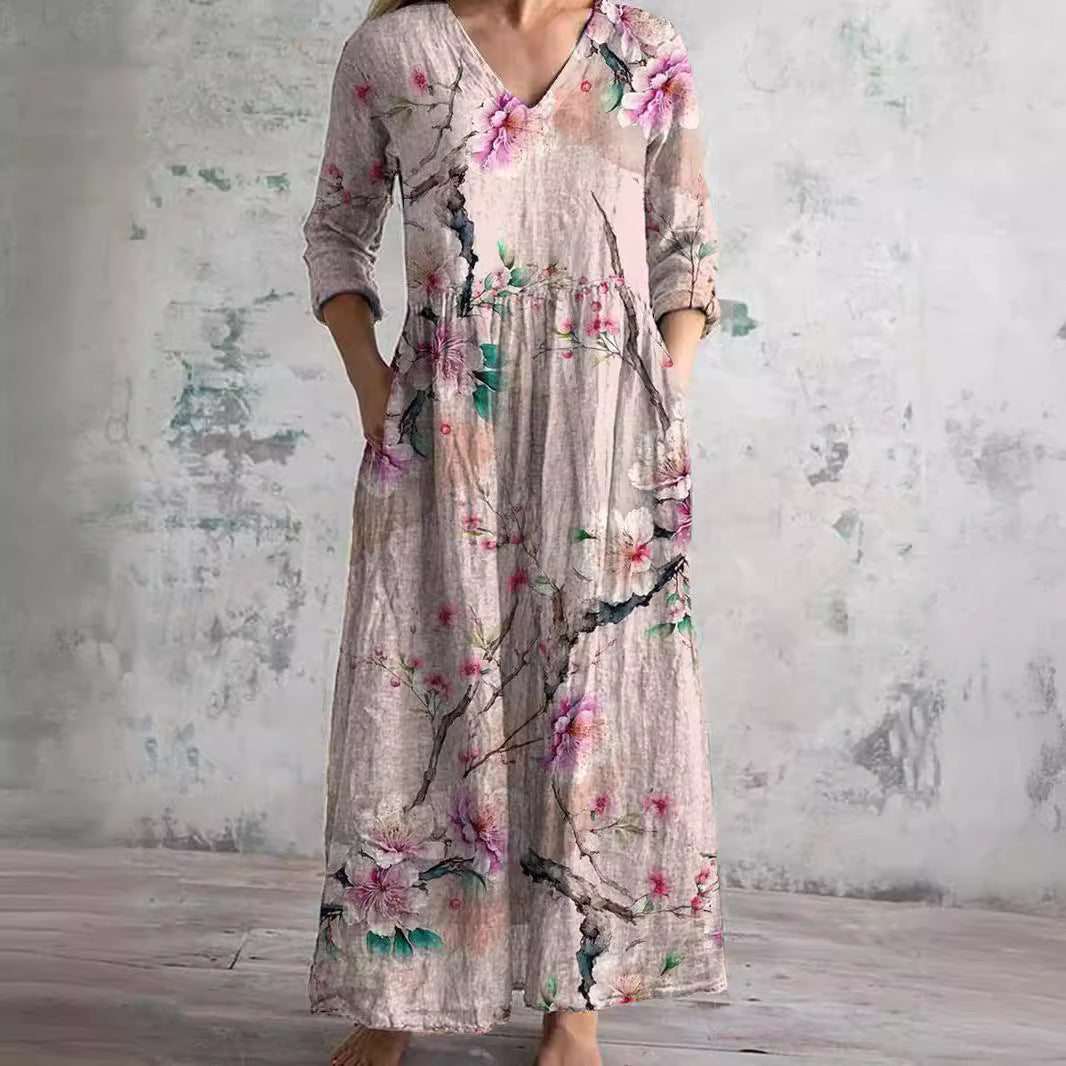 Aisling - Elegant Sommarklänning i Hög Kvalitet med Blommigt Mönster