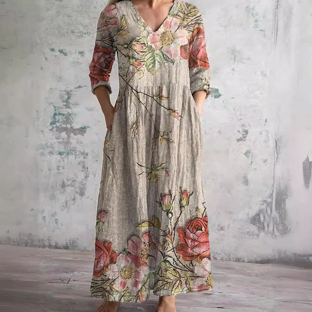 Aisling - Elegant Sommarklänning i Hög Kvalitet med Blommigt Mönster