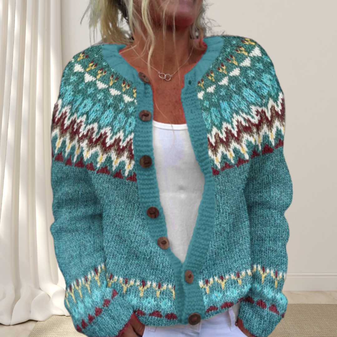 Virelle - Lösstickad Chic Cardigan med Mönster