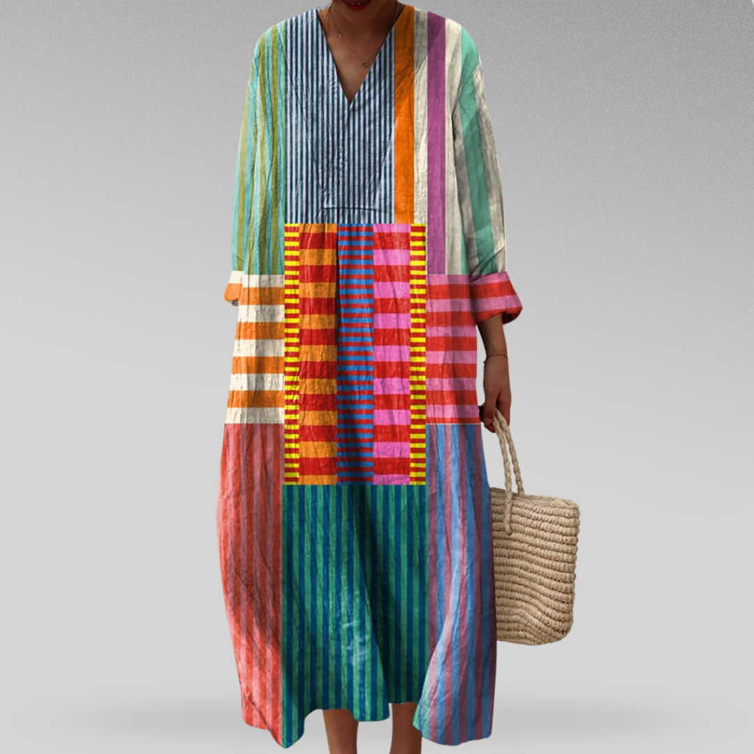 Elva -  Colorblock Maxi Klänning i Lätt Tyg