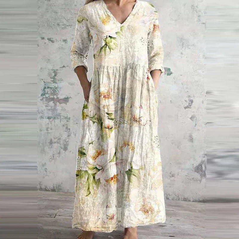 Aisling - Elegant Sommarklänning i Hög Kvalitet med Blommigt Mönster