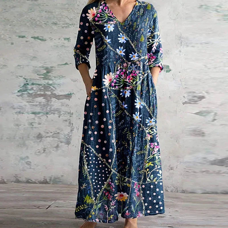 Aisling - Elegant Sommarklänning i Hög Kvalitet med Blommigt Mönster