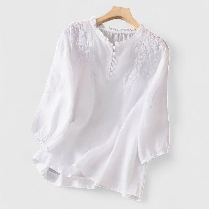 Elva -  Elegant Blus med Knappframkan