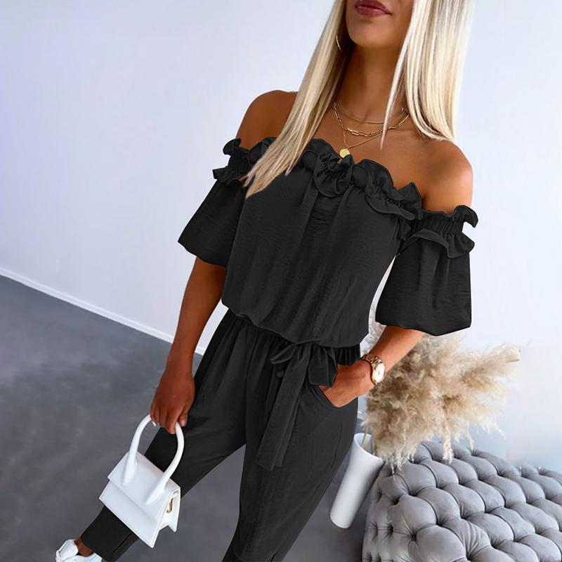 Elva - Off-Shoulder Byxdress med Volang