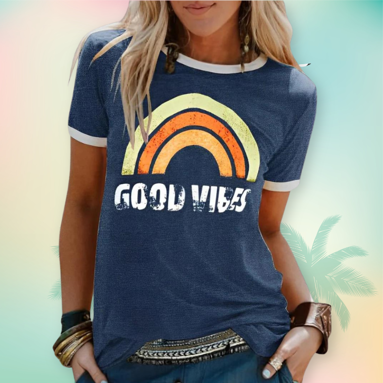 Goodvibes - Retro Tryckt T-shirt För Kvinnor