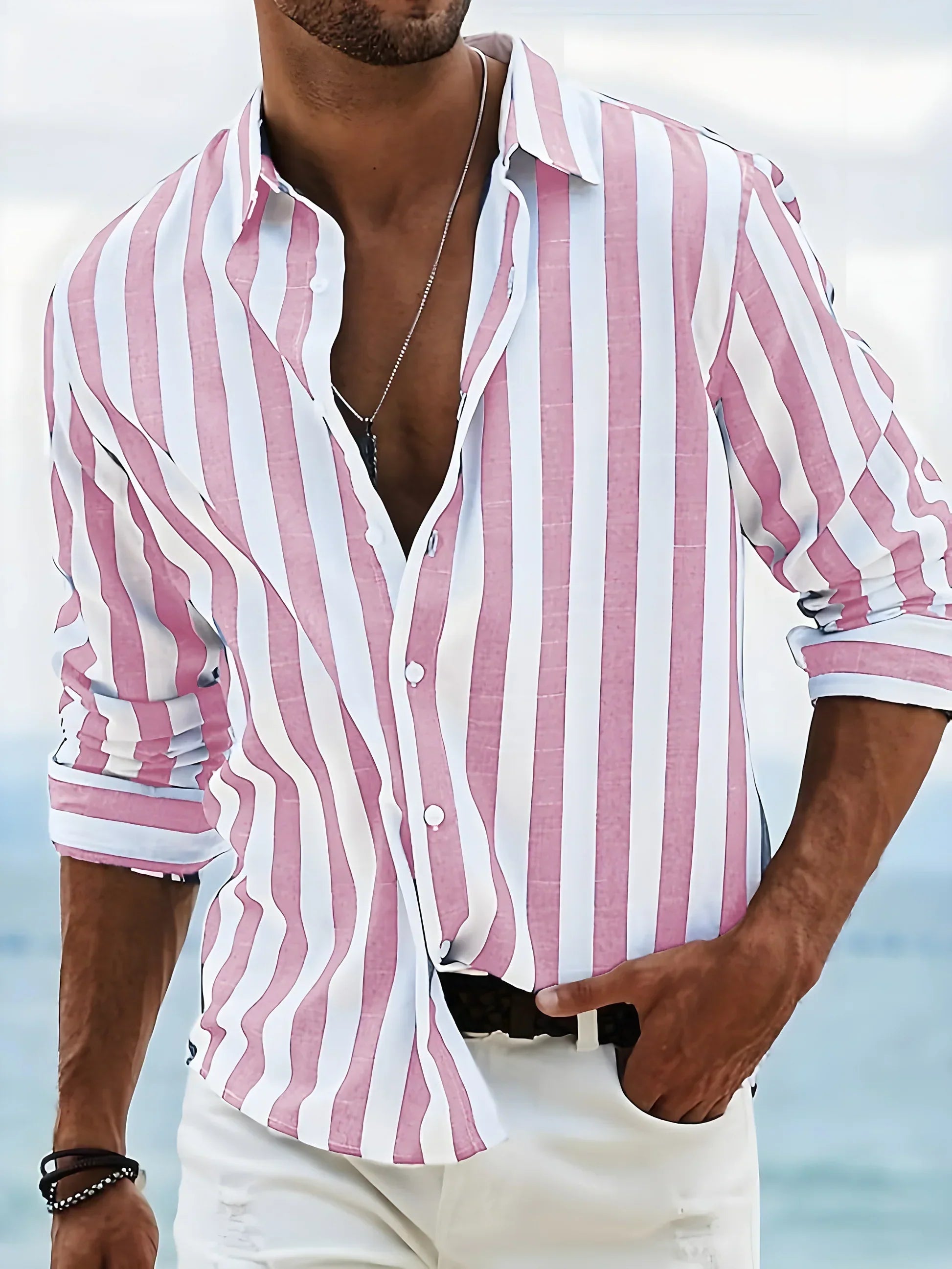 Oskar  - Randig Skjorta i Linneblandning för Sommaren