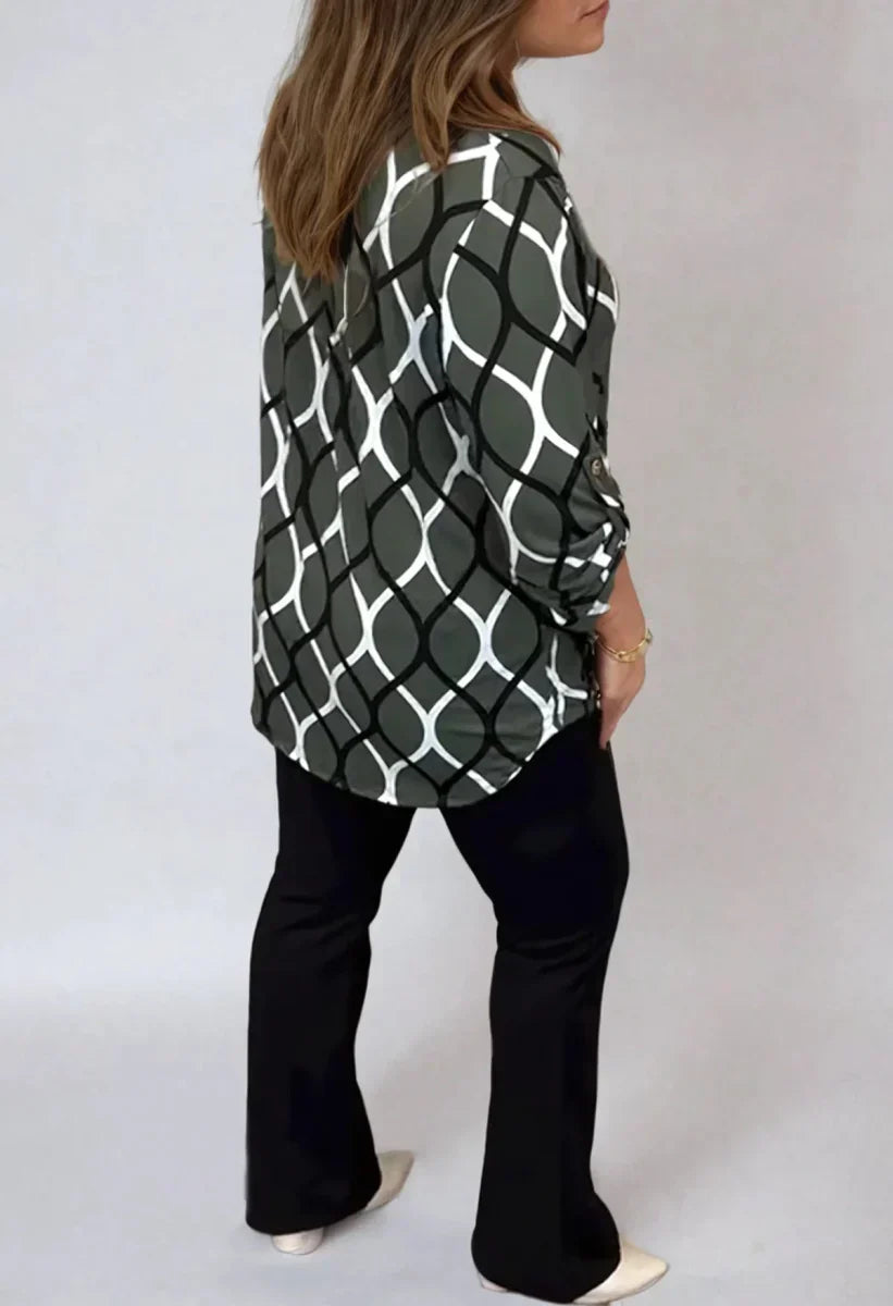Ottilie - Ledig Långärmad Blus med Elegant Mönster