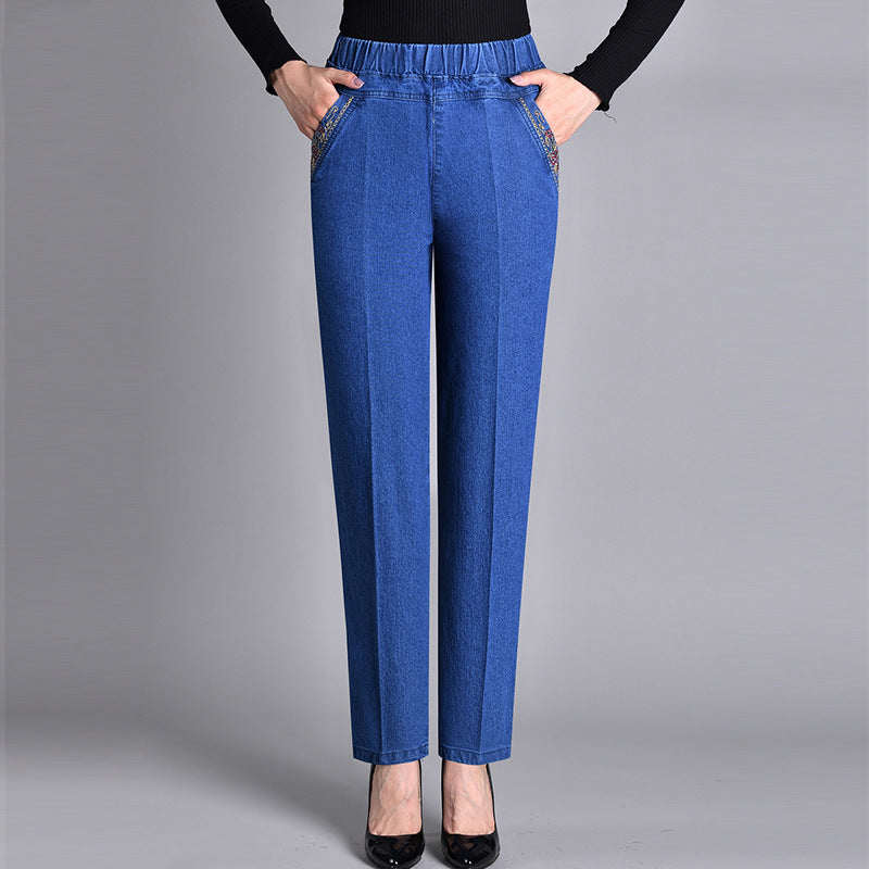 INGRID – HÖGMIDJADE JEANSLIKNANDE BYXOR MED STRETCH