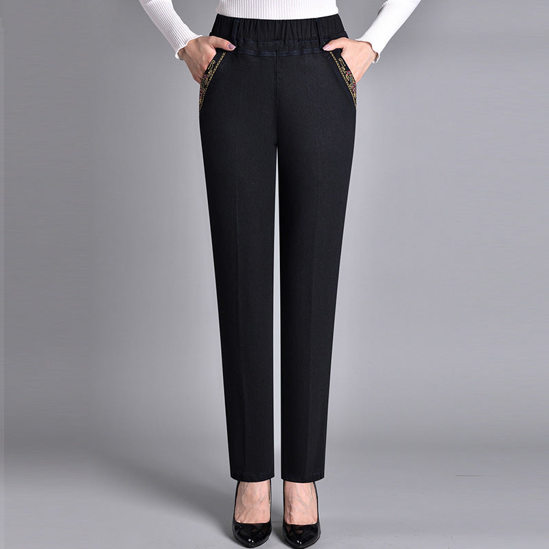 INGRID – HÖGMIDJADE JEANSLIKNANDE BYXOR MED STRETCH